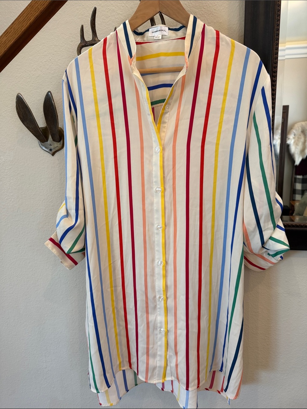 summersalt White Button-Down Shirt with Red, Yellow, Blue & Green Stripes